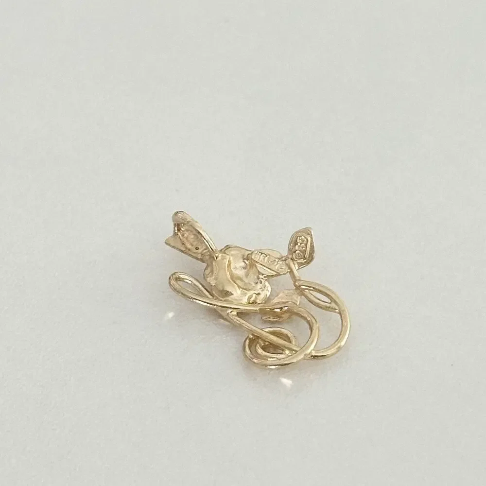 Vintage 14K Yellow Gold Rose Flower & Treble Clef Music Note Charm Pendant